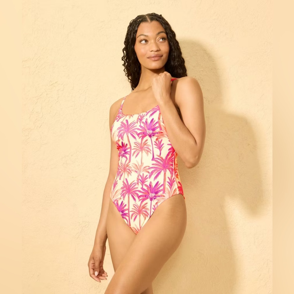 Shade & Shore - Women’s Palm Print High Leg Cheeky One Piece Swimsuit